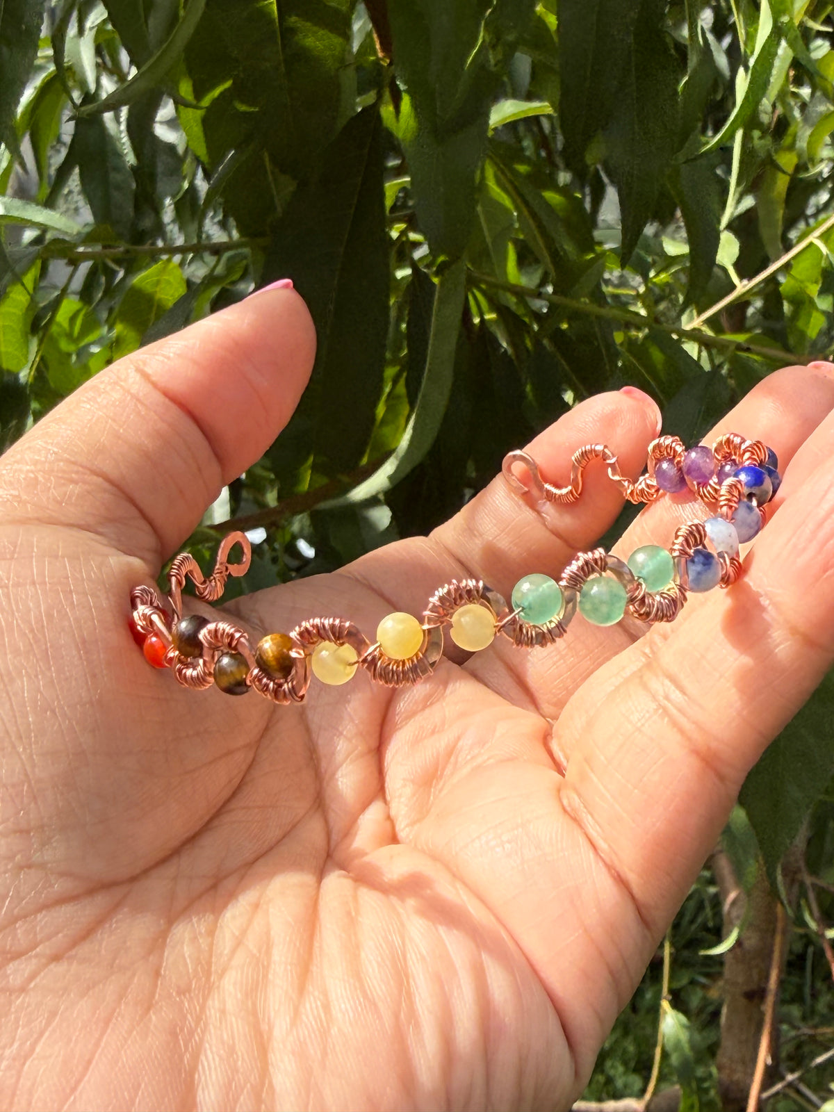 7 Chakra Raw Copper & Genuine Stone Bracelet