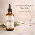 Bottle of Satori Botanical Scalp Oil with text 'Nourish & Revitalize Your Scalp' on a neutral background.