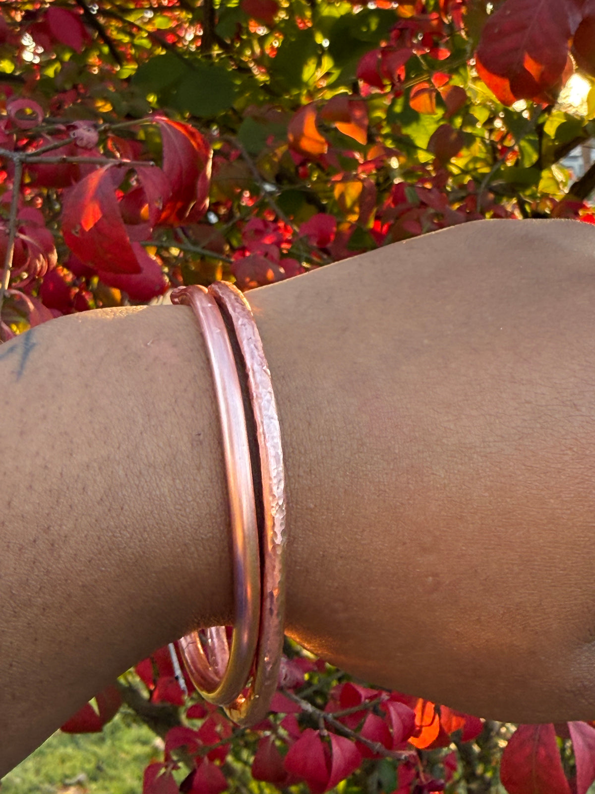 Handcrafted Pure Copper Bracelet Set | Hammered & Smooth | 2 Pieces