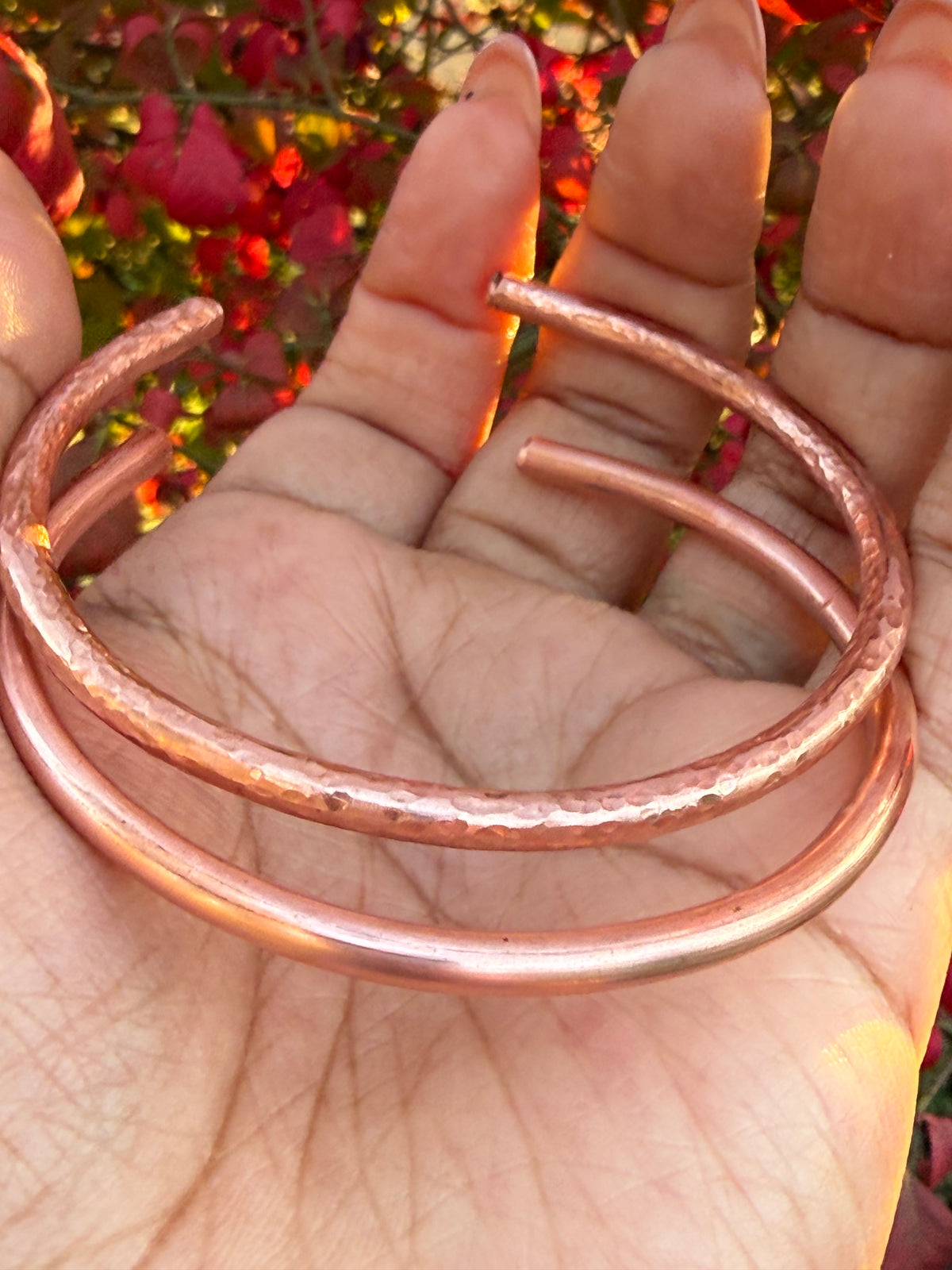 Handcrafted Pure Copper Bracelet Set | Hammered & Smooth | 2 Pieces
